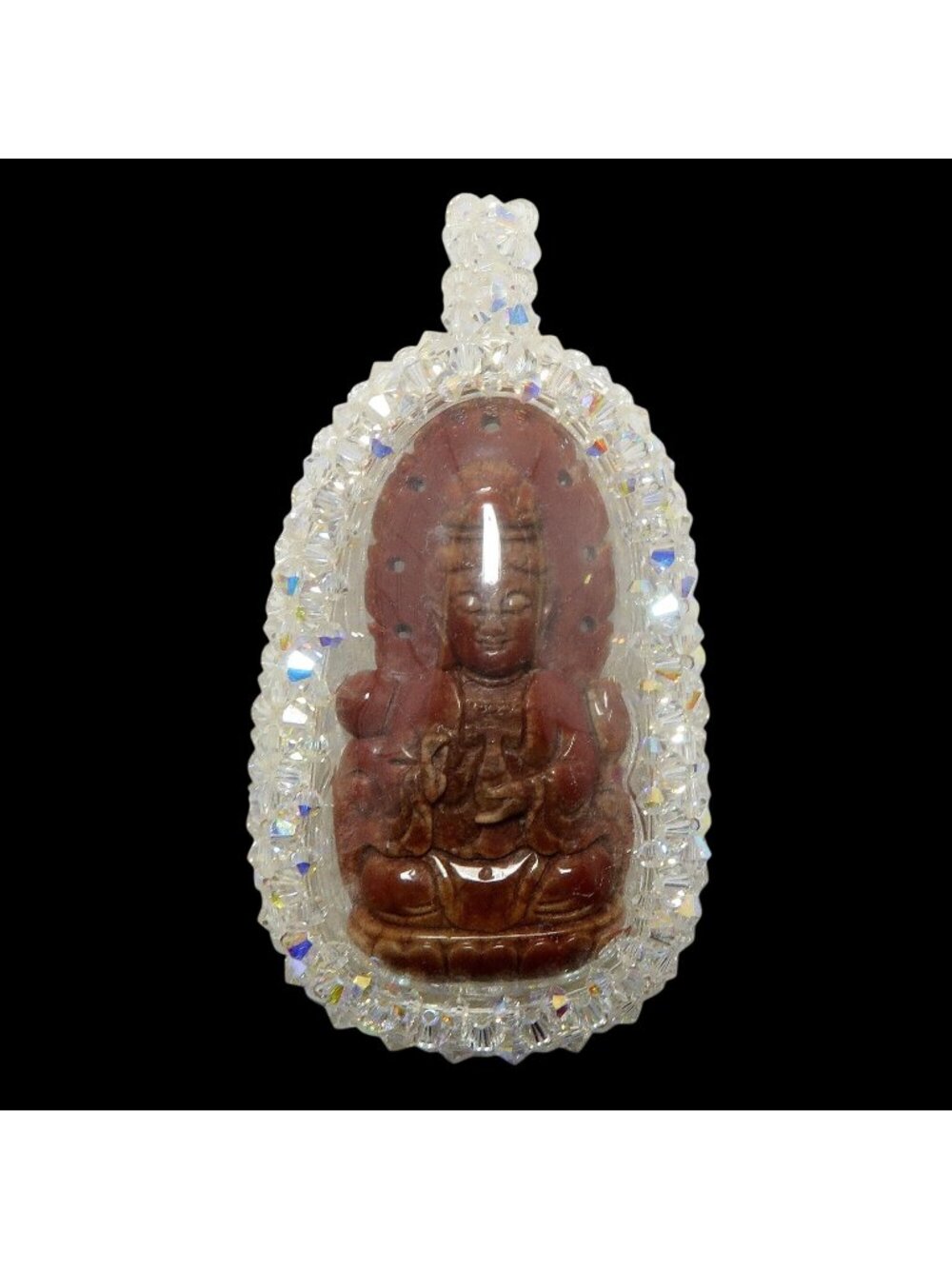 Red Jasper Pendant Kwan Yin Buddhist Crystal Spiritual Gemstone Statement Charm